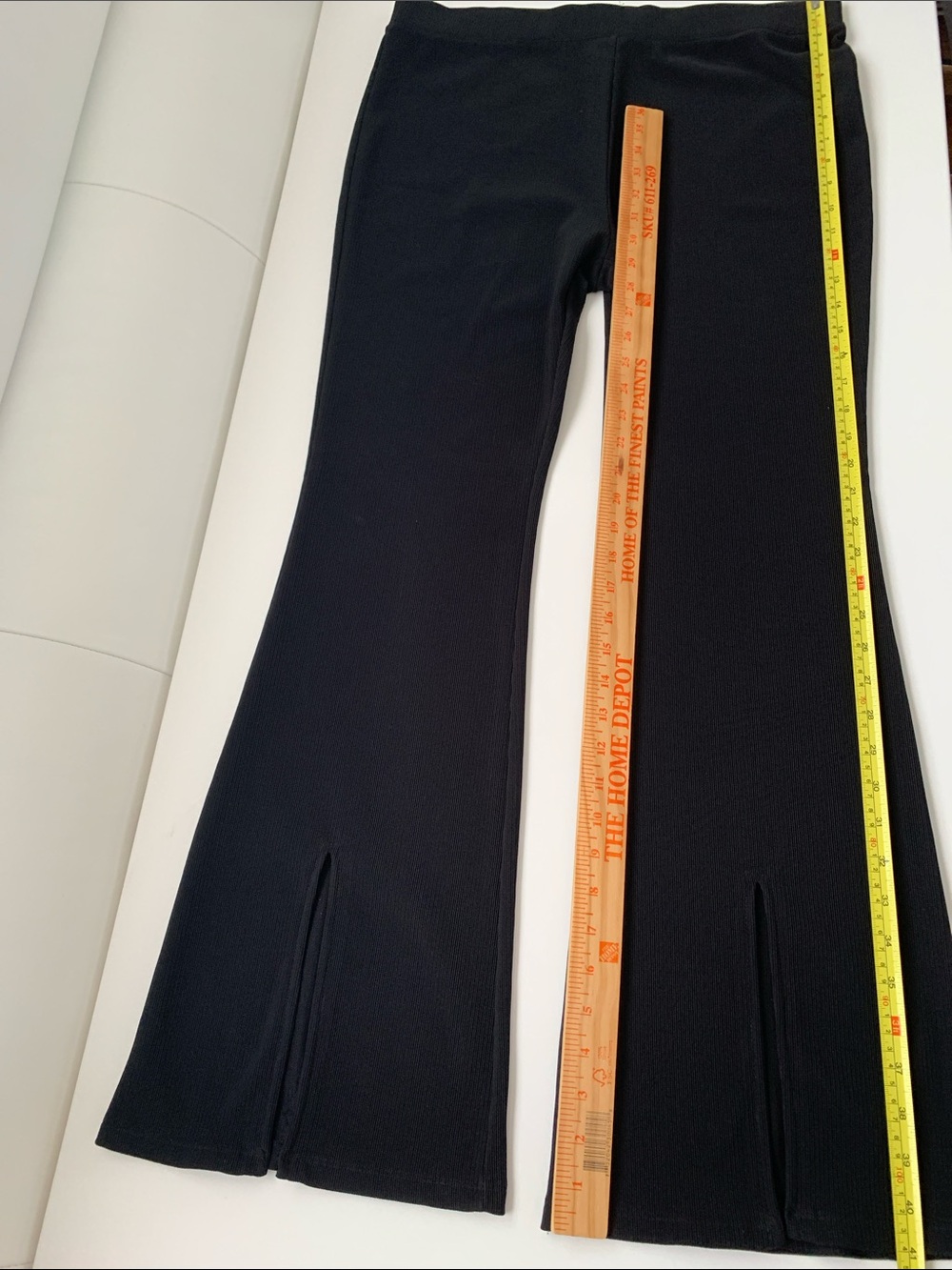 Elodie Black Rib Flare Women Pants with Front Slits Size XL - Picture 5 of 11